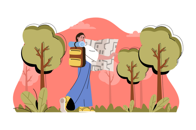 Lady travelling with the help of map  Illustration