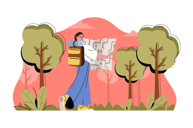 Lady travelling with the help of map  Illustration