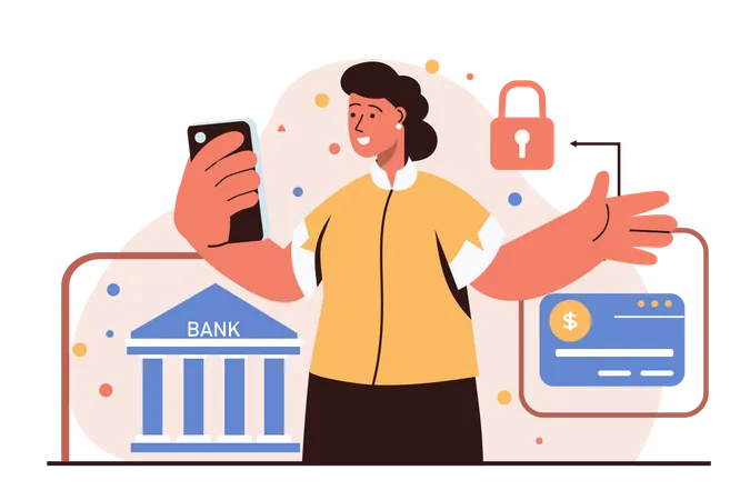 Lady using secure mobile banking features  Illustration