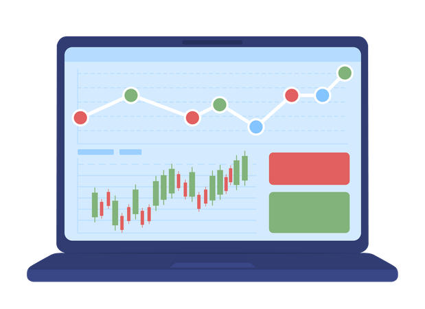 Laptop screen with stock charts  イラスト