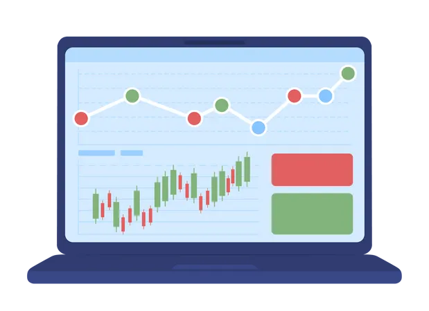 Laptop screen with stock charts  イラスト