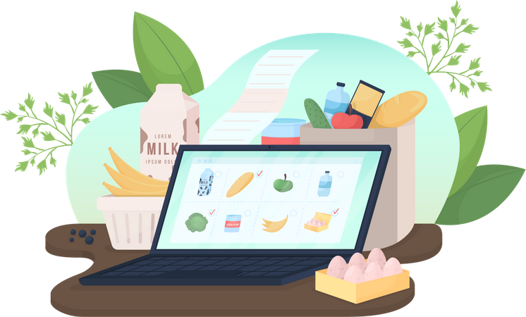 Laptop with online food order  イラスト