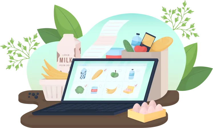 Laptop with online food order  イラスト