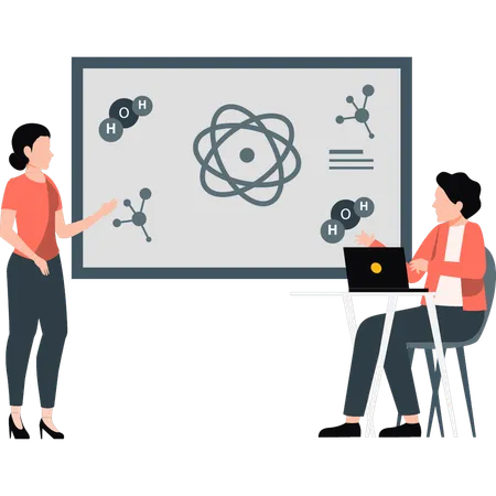 Les employés discutent de la structure moléculaire  Illustration