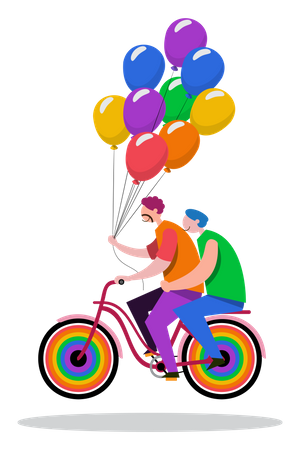 Des couples LGBTQ font du vélo  Illustration