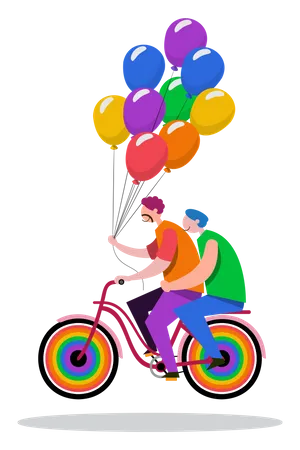 Des couples LGBTQ font du vélo  Illustration