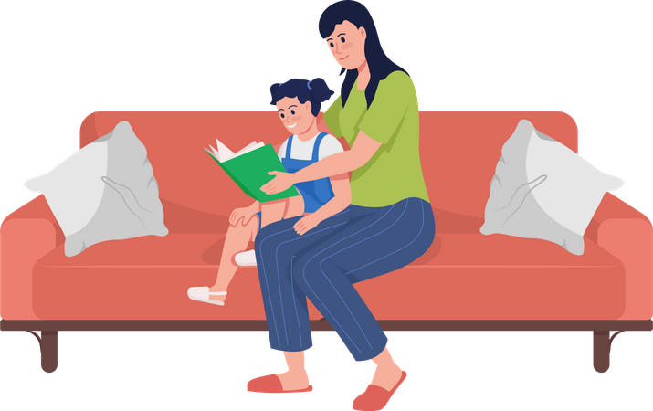 Libro de lectura de mamá e hija  Ilustración