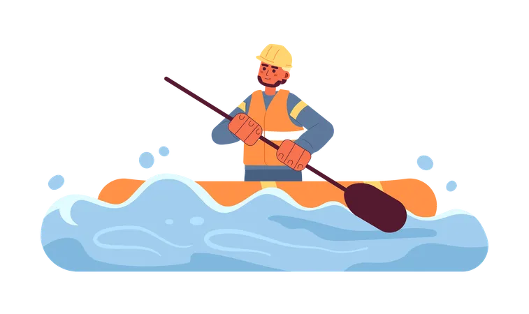 Lifeguard on inflatable boat  Illustration