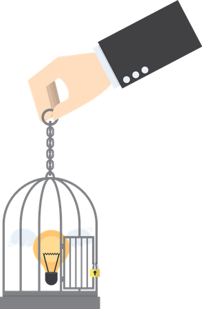 Light bulb of idea locked in a cage  Illustration