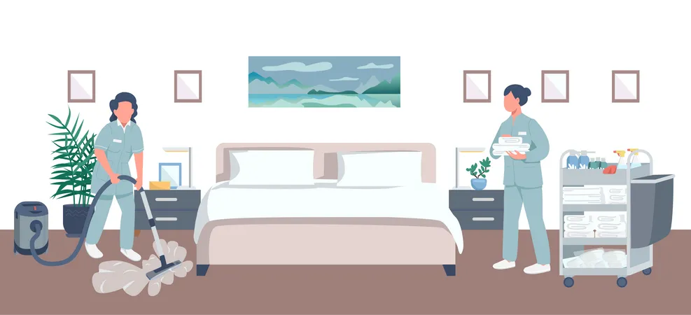 Limpeza de quarto de hotel  Ilustração