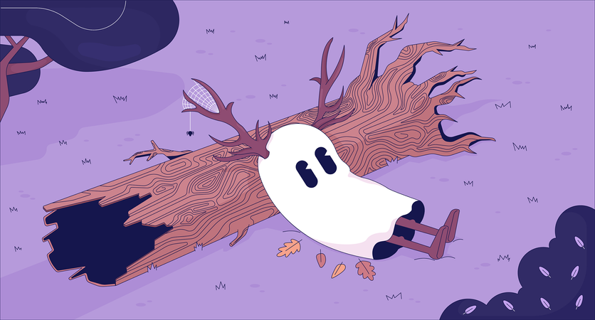 Lindo fantasma en el melancólico bosque otoñal  Ilustración