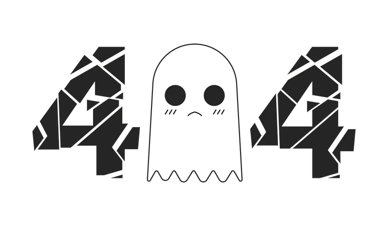 Mensaje flash lindo pequeño fantasma negro blanco error 404  Ilustración