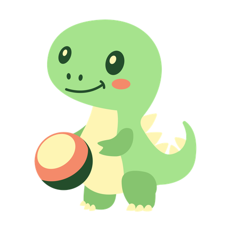 Lindo personaje de mascota dinosaurio bebé jugando a la pelota  Ilustración