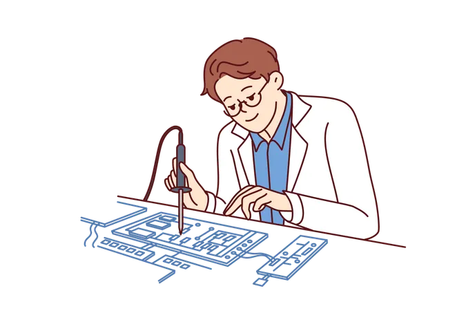 L'ingénieur soude la carte d'ordinateur  Illustration