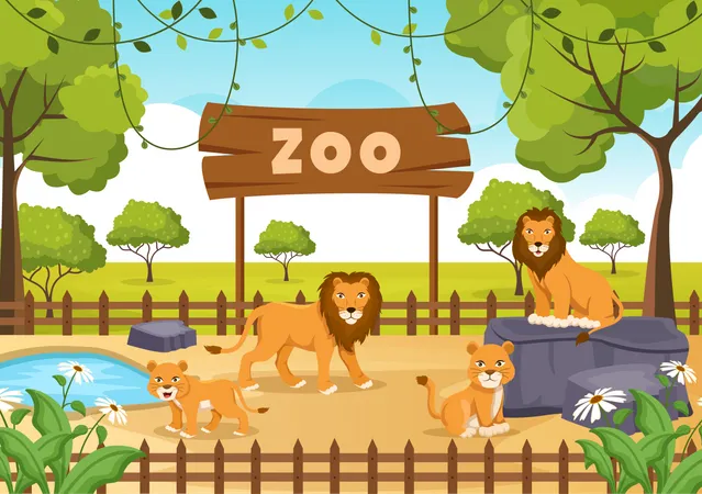 Lions in zoo  イラスト