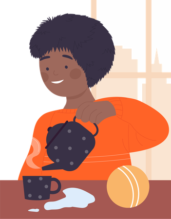 Little black boy with hot coffee  Illustration