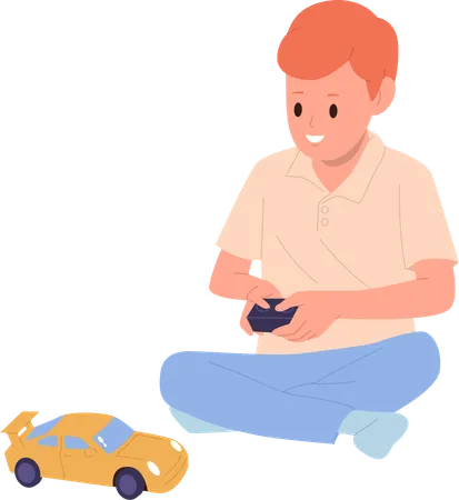 Little boy playing toy car with radio controlled joystick  Illustration