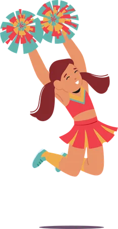 Little Cheerleader With Pompoms In Hand  Illustration