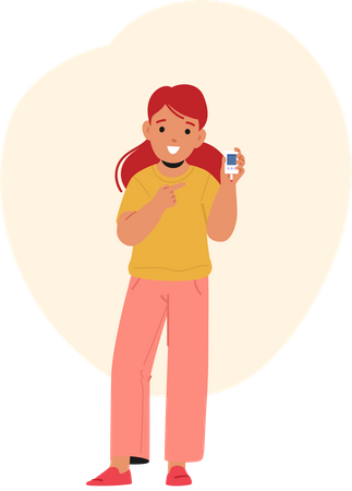 Little Girl Checking Blood Sugar Levels With Glucometer For Diabetes Management  Illustration