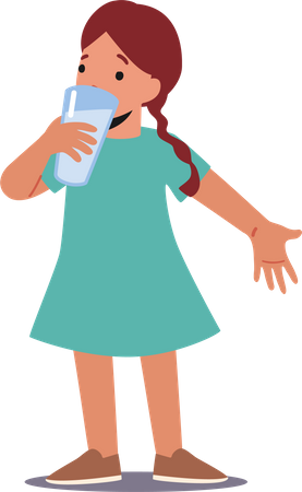 Little girl drinking water to stay hydrated  イラスト