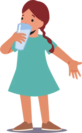 Little girl drinking water to stay hydrated  イラスト