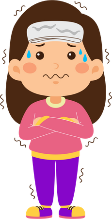 Little girl having fever  Illustration