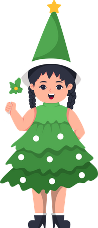 Little Girl in Christmas Costume  イラスト