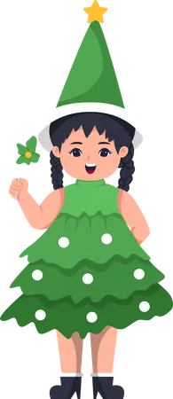 Little Girl in Christmas Costume  イラスト