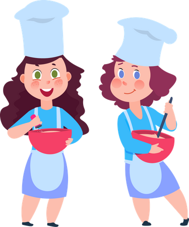 Little girls cooking together  Illustration