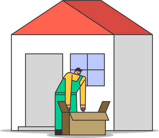 Loader unloading cardboard box  Illustration