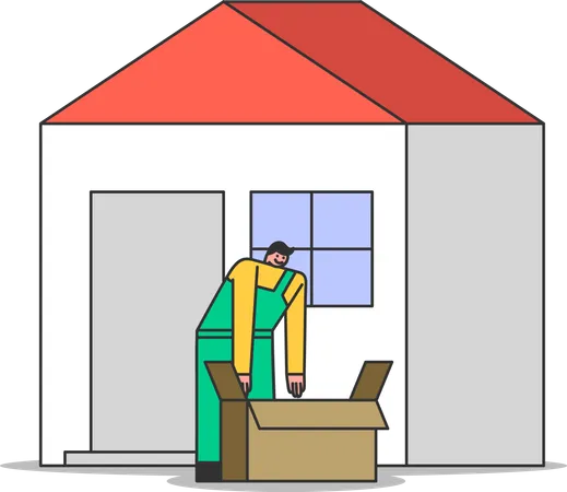 Loader unloading cardboard box  Illustration