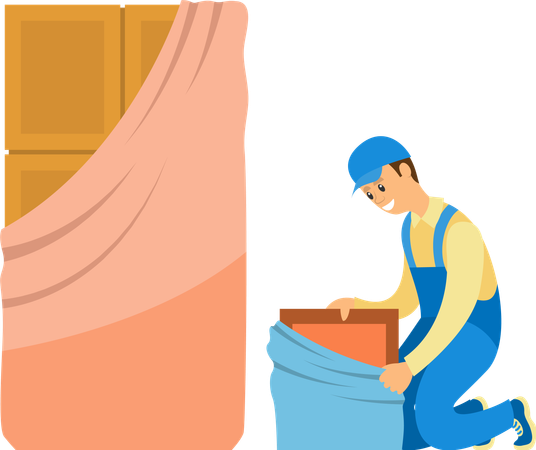 Loaders Unpacking Furniture  Illustration