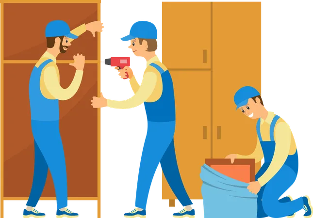 Loaders Unpacking Goods and Furniture in House  Illustration