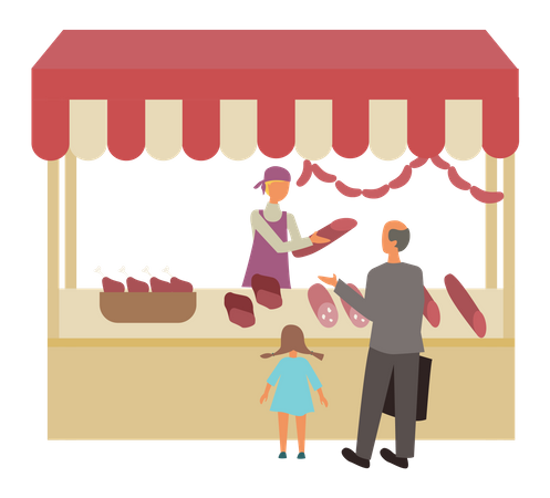 Local butcher stall  イラスト