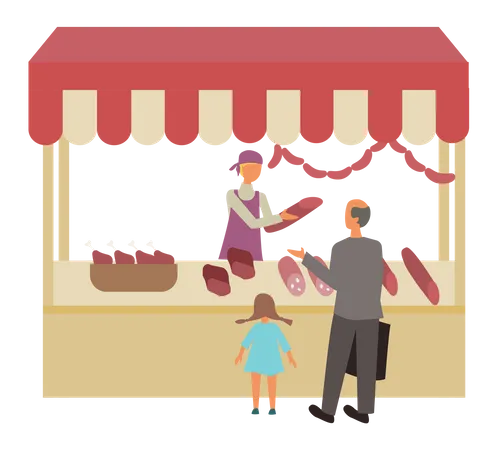 Local butcher stall  イラスト