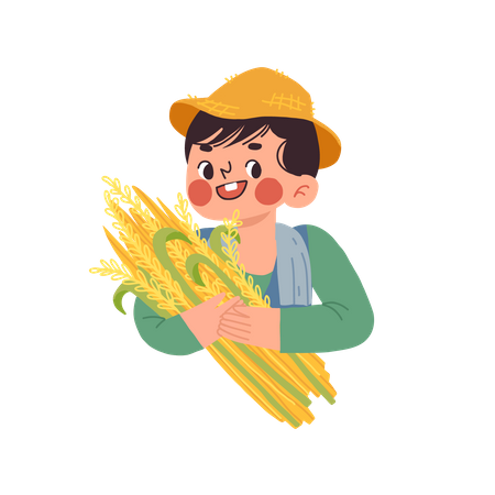 Local farmer man holding rice plant  Illustration