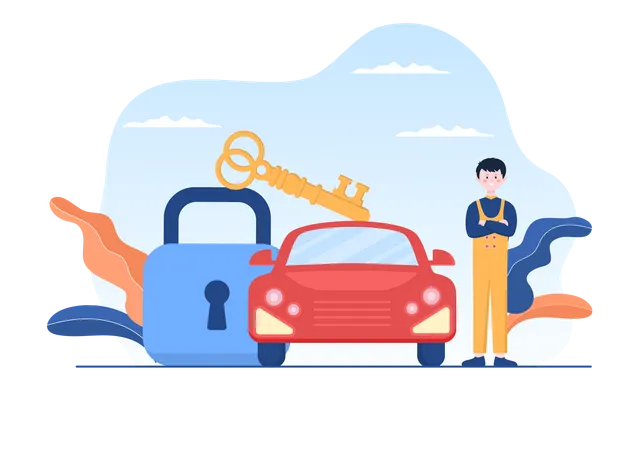 Locksmith repairman at car door repair  Illustration