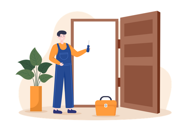 Locksmith working on Home Maintenance  Illustration