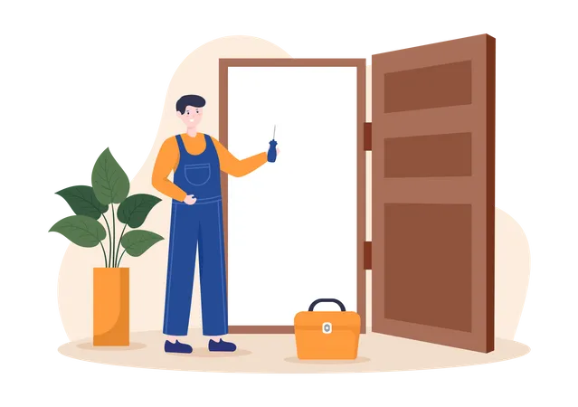 Locksmith working on Home Maintenance  Illustration