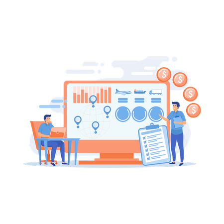 Logistics industry and freight profit analyzing  Illustration