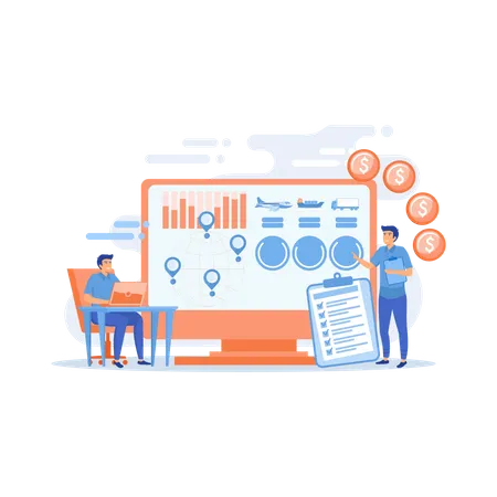 Logistics industry and freight profit analyzing  Illustration