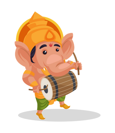 Lord Ganesha playing drum  イラスト