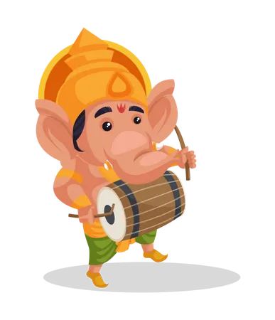 Lord Ganesha playing drum  イラスト