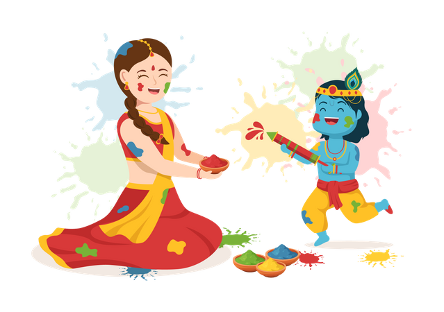 Lord krishna playing Holi festival  일러스트레이션