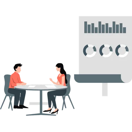 Los empleados están discutiendo sobre el informe de presentación.  Ilustración