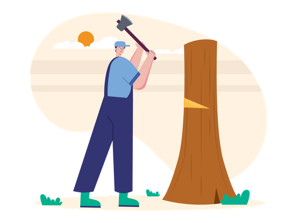 Lumberjack cutting tree  Illustration