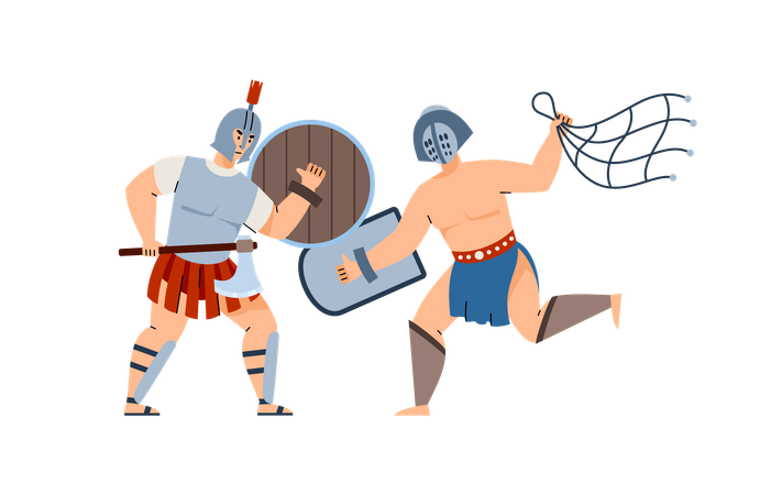 Luta de gladiadores romanos antigos armados  Ilustração