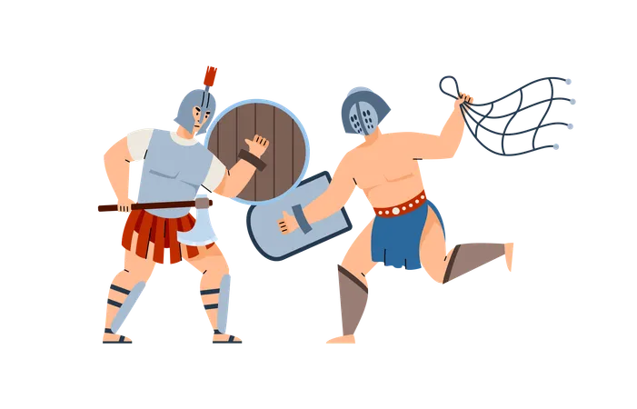 Luta de gladiadores romanos antigos armados  Ilustração