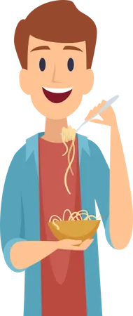 Macho comendo macarrão  Ilustração