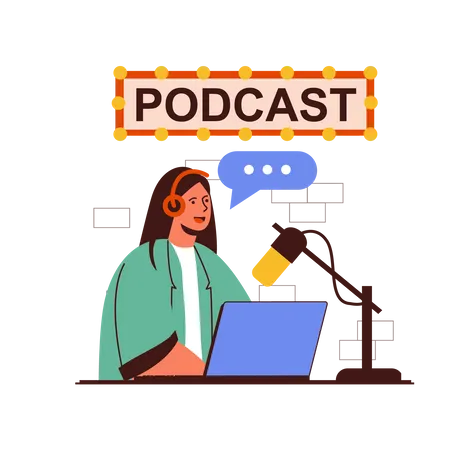 Mädchen macht Audio-Podcast aus Podcast-Studio  Illustration